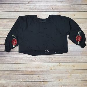 ⚠️ LAST CHANCE ⚠️ Distressed Crop Sweater roses